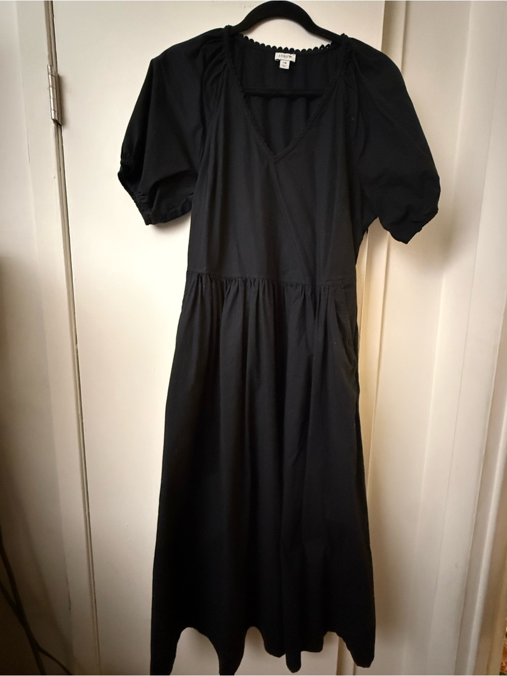 J. Crew Factory Black Puff-Sleeve Midi Dress